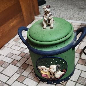 Green Ceramic Dog Treat Jar